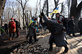 Protesters dismantling brickstone pavement to use it as a mean of self-defence. Clashes in Ukraine, Kyiv. Events of February 19, 2014.-1