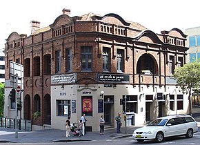 The Royal George Hotel in April 2004. It has been renamed the Slip Inn. The Sydney Push met in the "back room", a little above ground floor, at left. R George134.jpg