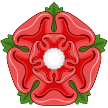 The red rose of Lancaster, the heraldic badge of the royal House of Lancaster, in its basic form Red Rose Badge of Lancaster.svg