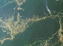 Rio Branco and BR-364 in 2000 showing herringbone patterns of deforestation