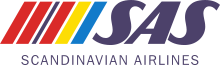 The company logo in the 1980s was made up of stripes in the colors of the flags of Denmark, Norway, and Sweden. SAS 1980s logo.svg