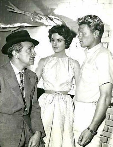 Scene from the episode "Night Dive". From left: Sam Levene, Sue Randall, and Jeremy Slate (1960)