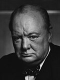 Black-and-white photographic portrait of Sir Winston Churchill