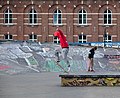 * Nomination Skateboarder jumping off a ledge at Skatepark des Ursulines in Brussels --Trougnouf 20:23, 4 June 2018 (UTC)  Comment I'd suggest to crop off the top windows for a better composition --Moroder 10:51, 12 June 2018 (UTC)  Done thank you --Trougnouf 13:09, 12 June 2018 (UTC) * Promotion Good quality. --Moroder 21:21, 12 June 2018 (UTC)
