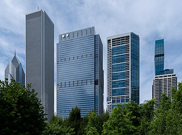 Skyscrapers seen from Maggie Daley Park, Chicago, Illinois, US