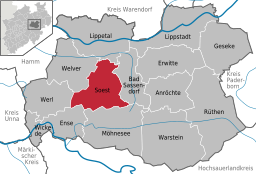 Läget för staden Soest i Kreis Soest