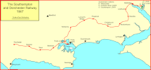 The Southampton and Dorchester Railway in 1847 Soton and Dorch map.gif