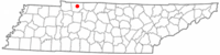 テネシー州におけるモンゴメリー郡の位置、クラークスビル市はこの中央にあるの位置図