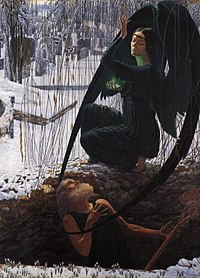 Smrt grobara (Carlos Schwabe) iz 1895. je likovni skup simbolističkih motiva - Anđeo smrti, nedirnuti snijeg i dramatični pokreti likova izražavaju simbolističke težnje metafizičke preobrazbe.
