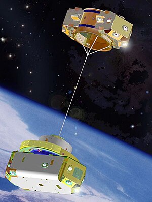 Graphic of the US Naval Research Laboratory's TiPS tether satellite. Note that only a small part of the 4 km tether is shown deployed. TiPS lg.jpg