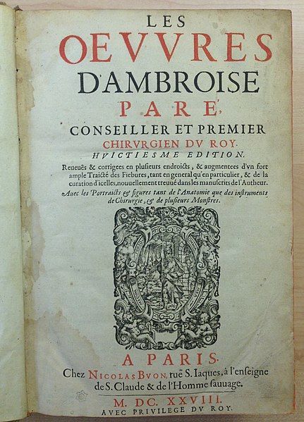 Frontispiece of Oeuvres D'Ambroise Paré, 1628