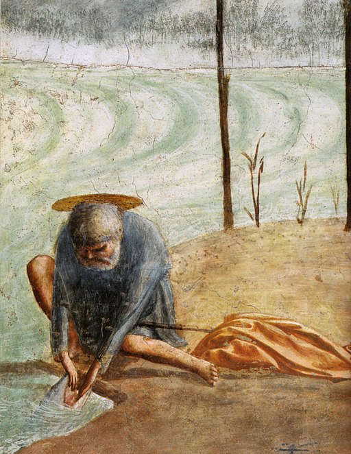 Masaccio, Il Pagamento del Tributo (dettaglio, la Pesca di Pietro), affresco nella Cappella Brancacci, Santa Maria del Carmine, Firenze