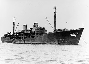 USS Berrien (APA-62) at anchor, circa in 1945 (NH 78546).jpg