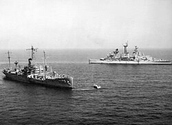 USS Liberty (AGTR-5) with USS Little Rock (CLG-4) 1967.jpg