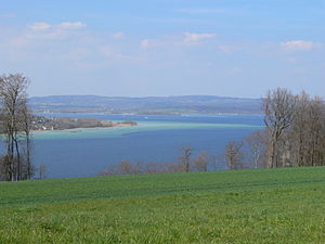 View from Seerücken to Untersee (from front to back: Höri peninsula, Mettnau peninsula, Linzgau)