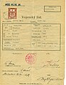 Vojenský list 20. pěš.Pluk Michalovce z 16.3.1939