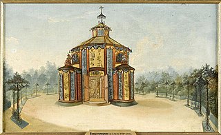 Vue du parc du château de Chantilly : le kiosque chinois