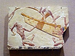 Construction d'un bateau égyptien (664-634), calcaire peint, musée de Brooklyn