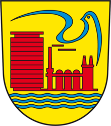 Coat of arms of Eisenhuttenstadt ("city of ironworks"), Germany Wappen Eisenhuettenstadt.png