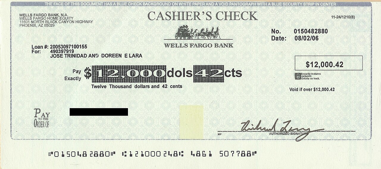 File:Wells Fargo counterfeit cashier's check 2006.jpg - Wikimedia Commons