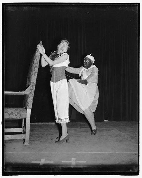 1940 Women's Press Club skit in which Mammy Congress puts Scarlett O'Budgett into her corset before going to a 'lection party.