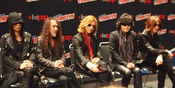 X Japan at New York Comic Con in 2014. From left to right: HEATH, PATA, YOSHIKI, TOSHI and SUGIZO.