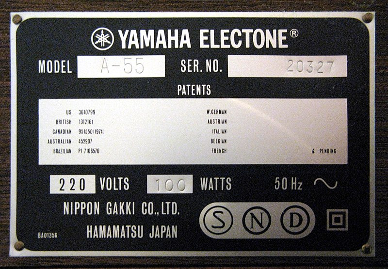 File:Yamaha Electone A-55 product plate.jpg