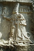 Rock carving in Chamber B depicting the god Sharruma and King Tudhaliya IV, dated to around 1250–1220 BCE
