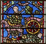Detail of a clerestory window, depicting part of a miracle of St Nicholas