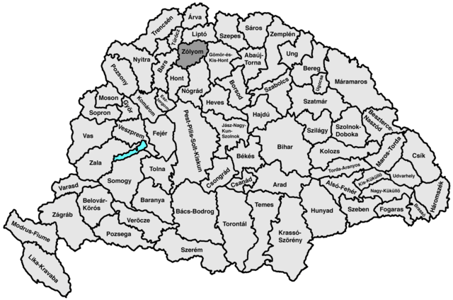 Hartă de poziționare pentru Comitatul Zvolen (Zólyom)