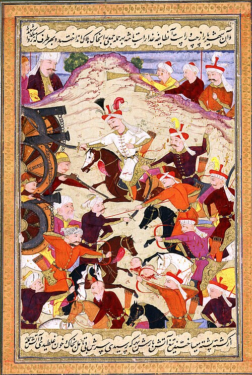 Image: "Shah Ismail at the Battle of Chaldiran", from Bijan’s Tarikh i Jahangusha yi Khaqan Sahibqiran