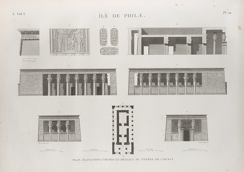 Pl.20 - Plan, élévations, coupes et détails du temple de l'ouest