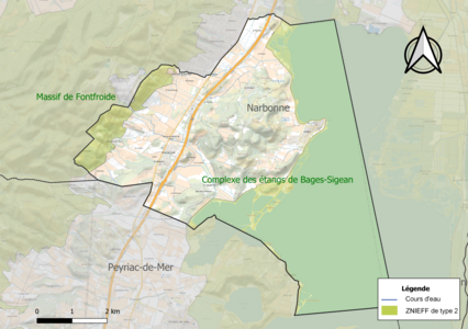 Carte des ZNIEFF de type 2 sur la commune.