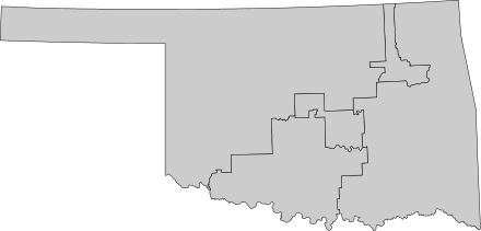 Map of Oklahoma showing all five congressional districts