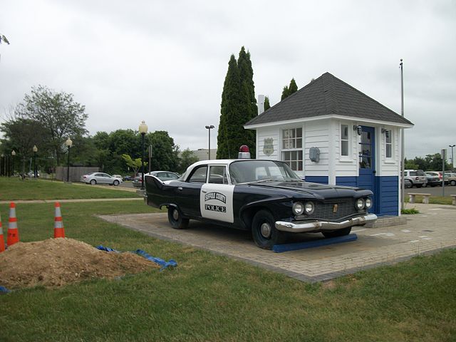 A 1960 Plymouth Suffolk County Police car at the Police Headquarters and Museum in Yaphank, New York. SCPD painted their cars this way from 1960 to 19