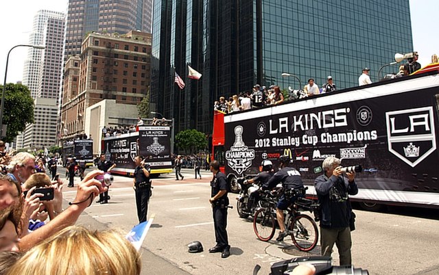 The Kings' 2012 Stanley Cup victory parade in downtown Los Angeles.