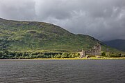 Kilchurn Castle in Scotland, as viewed from a near layby.