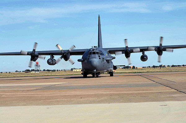 A 16th Special Operations Squadron AC-130H Spectre gunship on the flightline at Cannon AFB