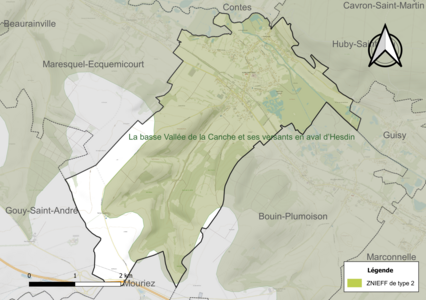 Carte de la ZNIEFF de type 2 sur la commune.