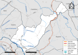 Carte en couleur présentant les réseau hydrographique de la commune