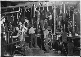 Children working at the Indiana Glass Works in 1908. Enacting child labor laws was one of the principal goals of the Progressive movement in this era.