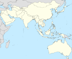 Mapa konturowa krajów AFC, u góry po prawej znajduje się punkt z opisem „Stadion 1. Maja, Pjongjang”