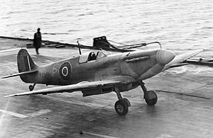 A Supermarine Seafire landing on board HMS ILLUSTRIOUS, February 1943. A20643.jpg