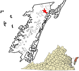 Accomack County Virginia incorporated and unincorporated areas Wattsville highlighted.svg