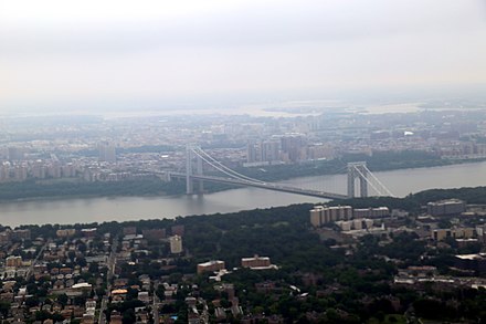 Aerial view of the George Washington Bridge and Manhattan from above Englewood, New Jersey