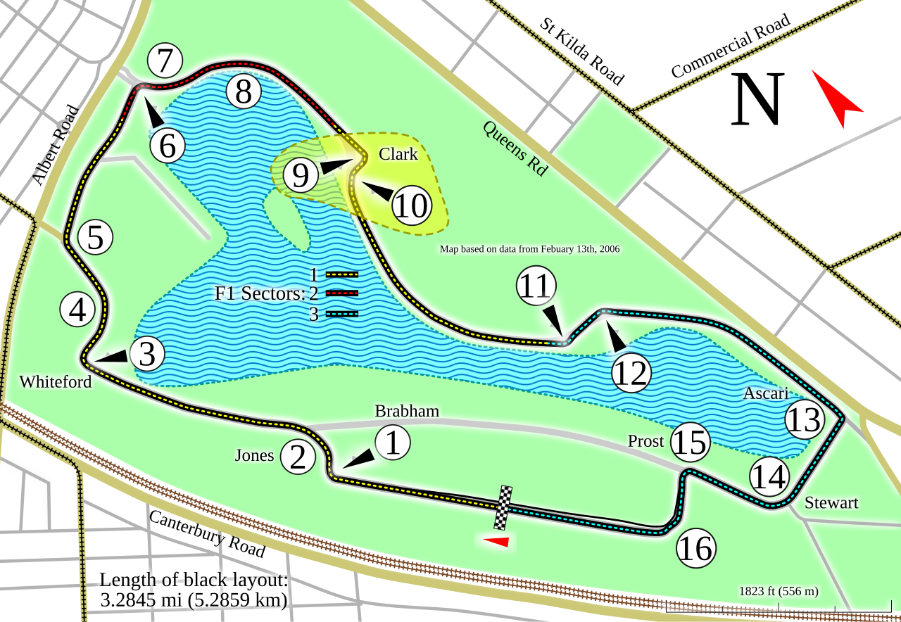 Albert Lake Park Street Circuit in Melbourne, Australia.svg