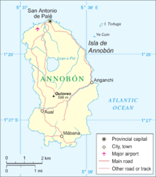 Map of Annobón showing the location of Quioveo on the island.