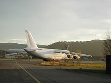 An Antonov An-124 Ruslan cargo aircraft parked at the military sector