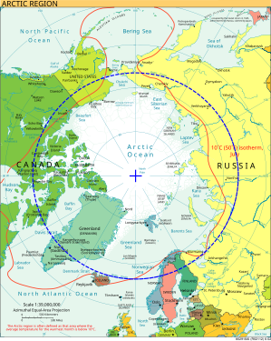 The north polar circle on a polar projection.