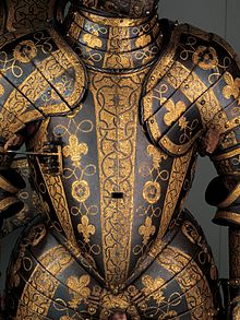 Armour of George Clifford, 3rd Earl of Cumberland (1558-1605), 1586 Armor Garniture of George Clifford (1558-1605), Third Earl of Cumberland MET DP295743.jpg